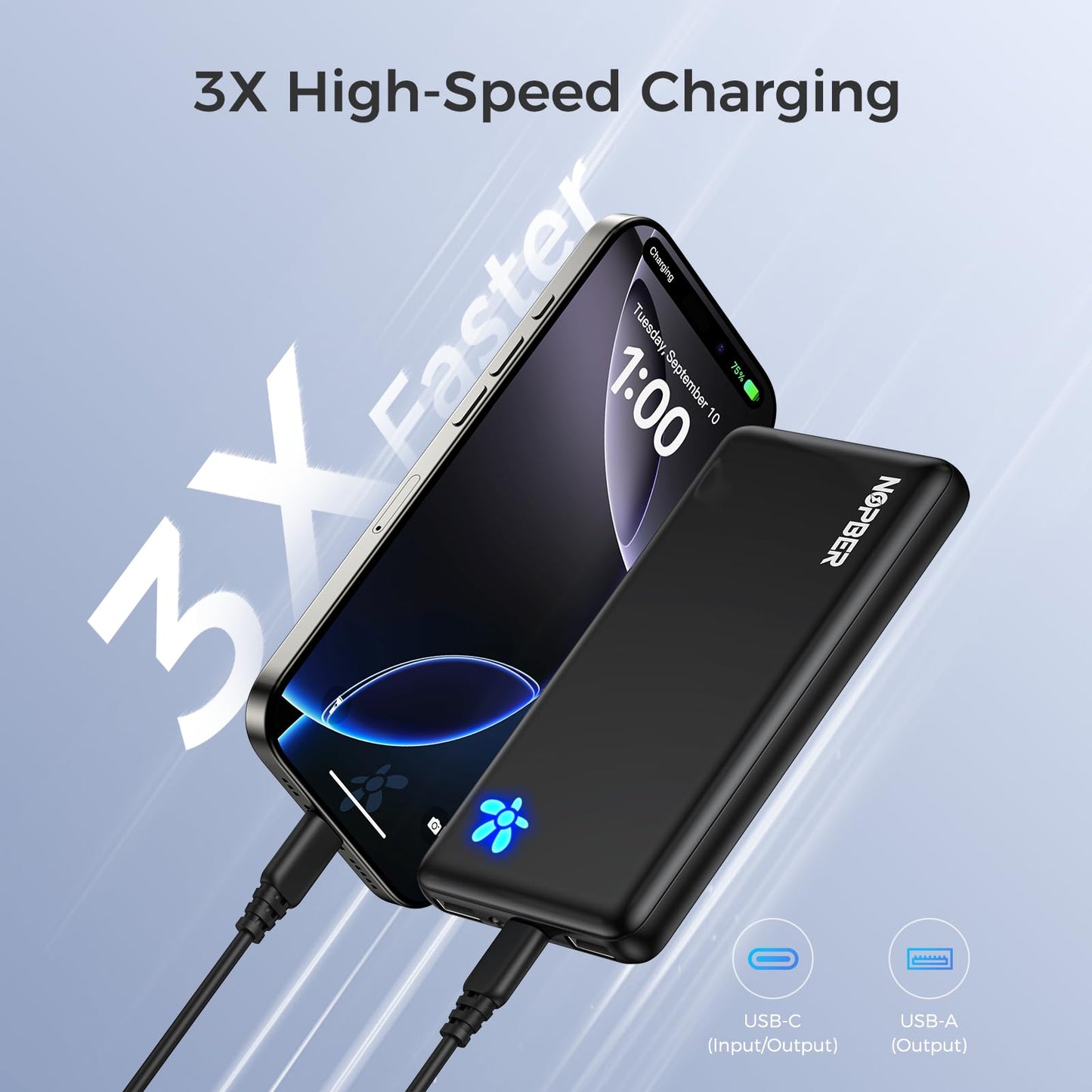 10000mAh Ultra Slim Power Bank - Lightweight Pocket-Sized 15W Portable Charger