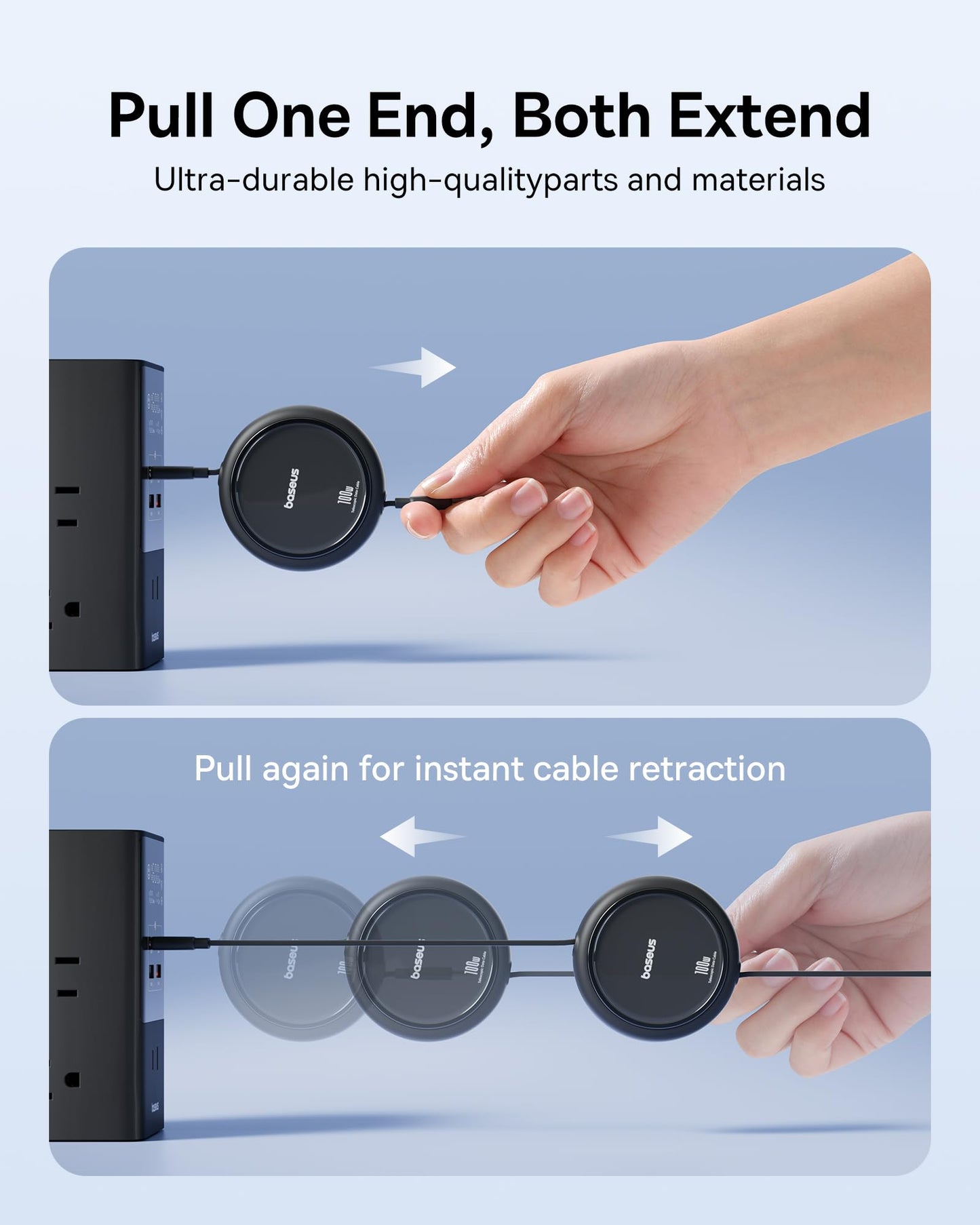 USB-C to USB-C Cable 100W Retractable - 5A Fast Charging 4-Stage Length Adjustable