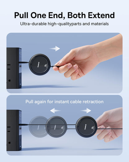 USB-C to USB-C Cable 100W Retractable - 5A Fast Charging 4-Stage Length Adjustable
