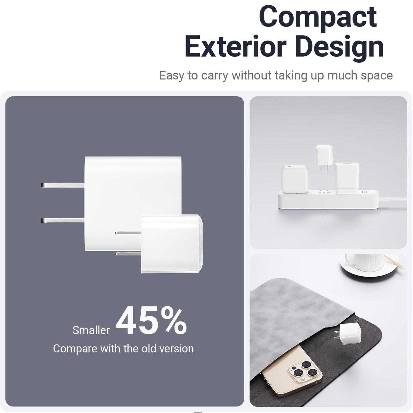 USB-C GaN Wall Charger PD 3.0 Fast Charging - Compatible with iPhone 17 16 15 14 13