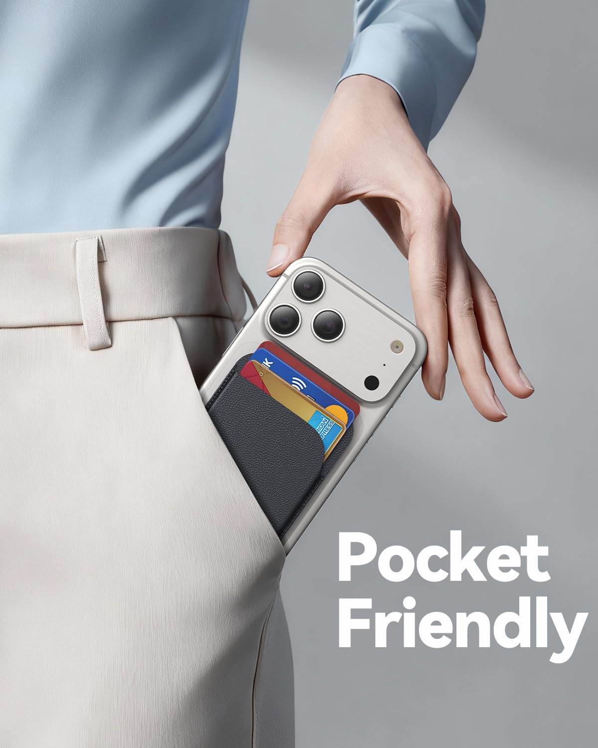 Wallet 5-Card Holder & Adjustable Stand — RFID Blocking Vegan Leather for iPhone