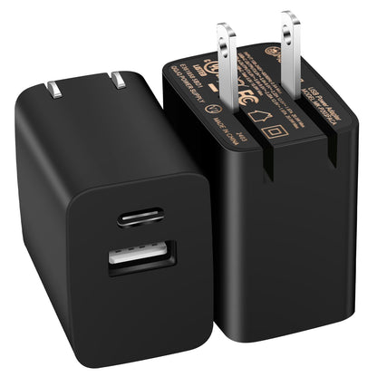 20W Wall Charger Block 2-Pack - Dual Port USB Adapter with Foldable Plug