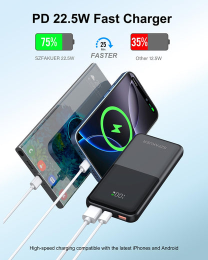 Slim 10000mAh Power Bank - 22.5W USB-C Fast Charging Battery Pack for iPhone and Samsung