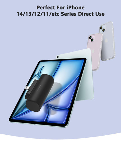 Mini Portable Charger Built-In Connector For Iphone 14/13 Series, 5000Mah Small
