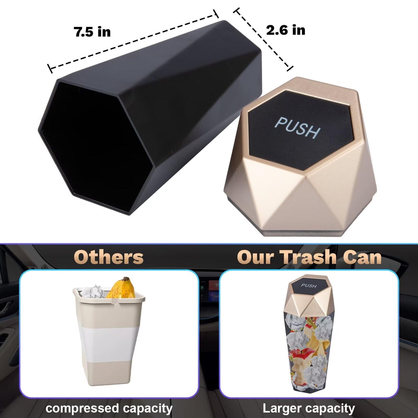 Trash Can, 2 Pack Car Trash Bin With Lid, Car Accessories For Women Interior, Ca