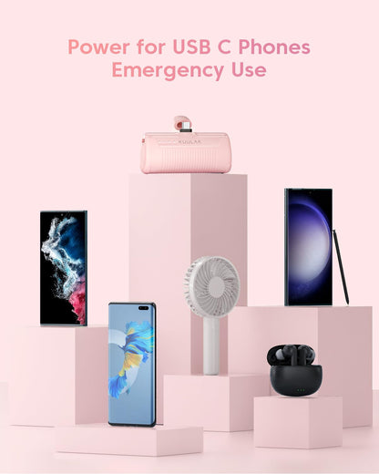 USB-C Power Bank 4500mAh with Built-In USB-C Plug - Mini Compact Portable Battery Pack