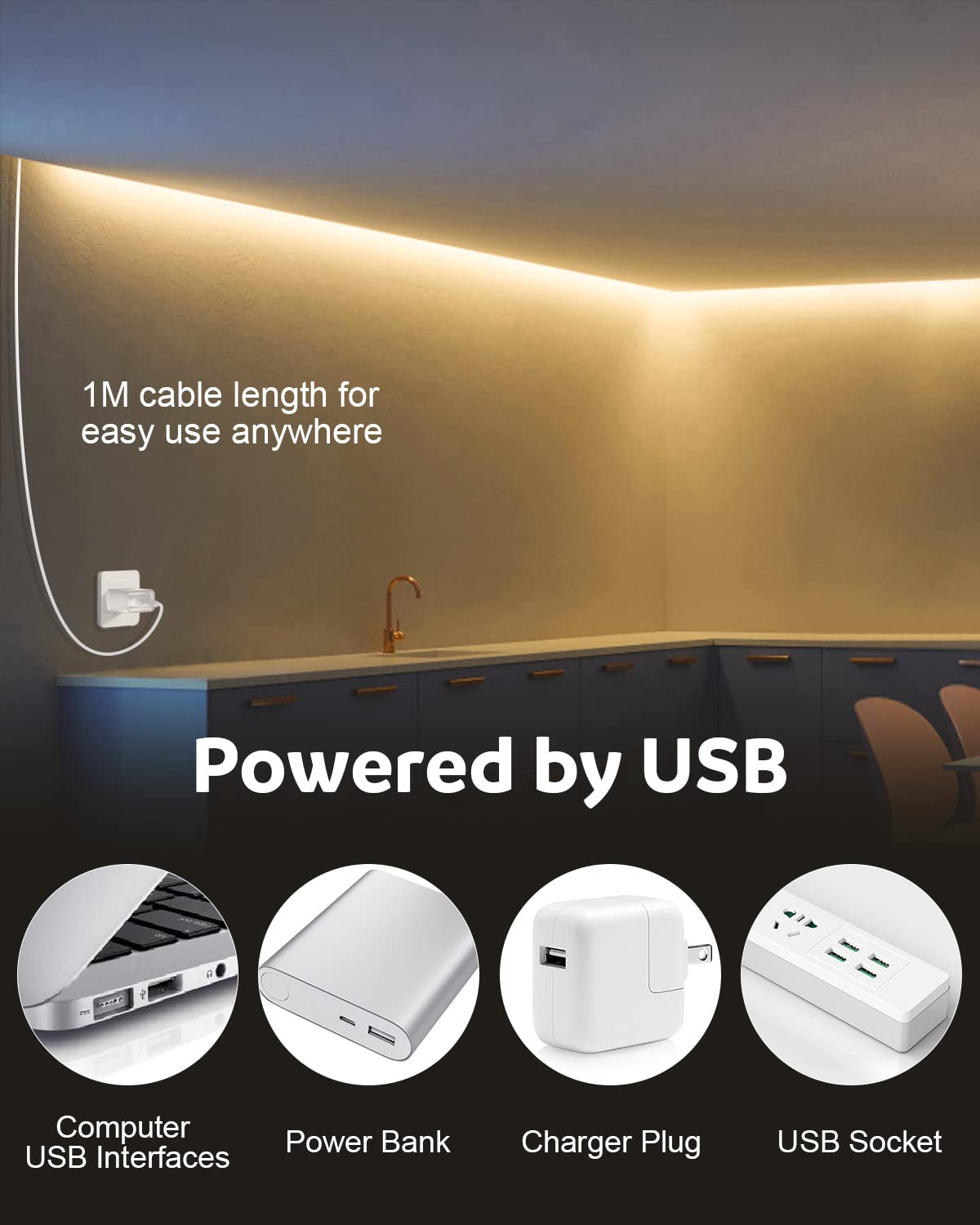 Cob Led Strip Lights Warm White Led Tv Backlight 5V 1M 3.28Ft 320Leds 3000K Cri8