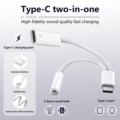 To 3.5Mm Headphone And Charger Adapter, 2-In-1 Usb Type C To Aux Jack Dongle Cab