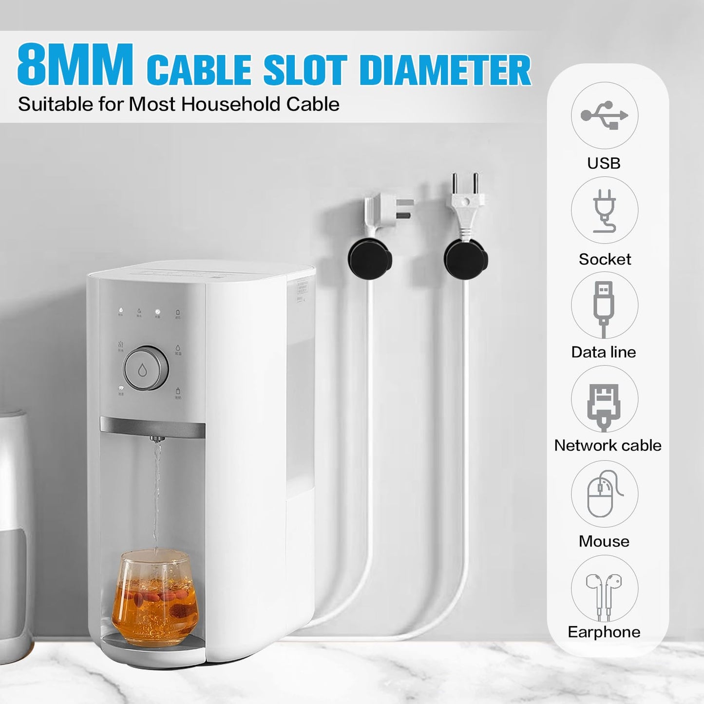 Cable Clips 6 Pack — 360° Rotatable Cord Organizer Adhesive Wire Management for