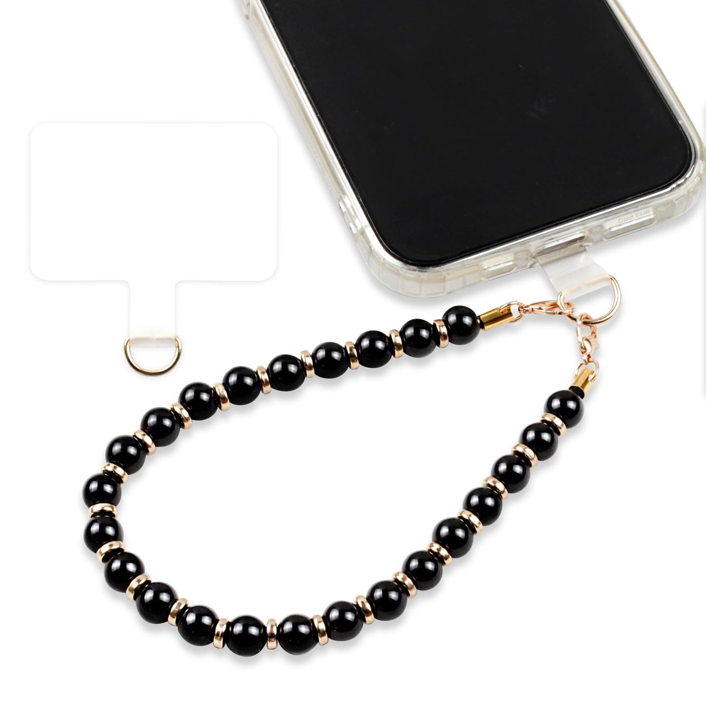Dragonne de téléphone perlée en marbre avec attache – Cordon bracelet mains libres