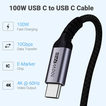 Short Usb C Cable 3.1 Right Angle [1.5Ft 2 Packs], 5A Fast Charging, 10Gbbps Hig