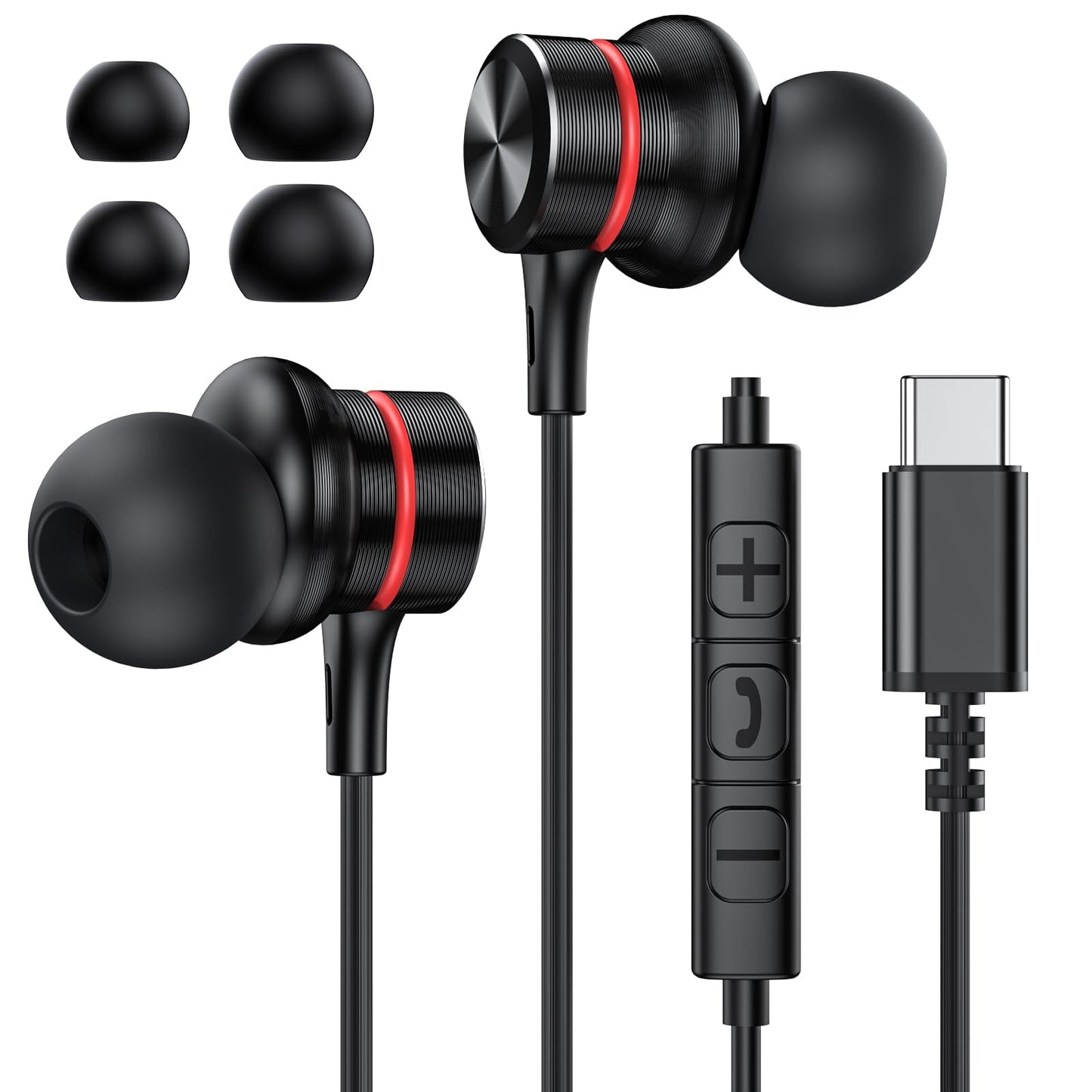 Écouteurs Stéréo HiFi USB-C - Casque Filaires Intra-Auriculaires avec Micro et Contrôle du Volume