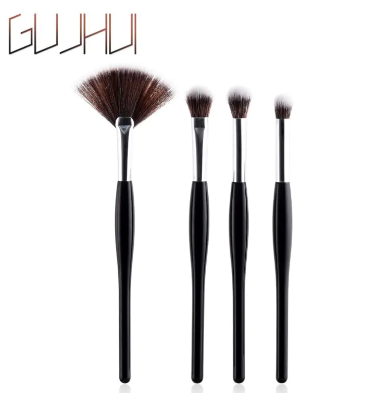 Ensemble de 8 pinceaux de maquillage – Manche noir et tubes argentés | Pinceaux professionnels à poils doux