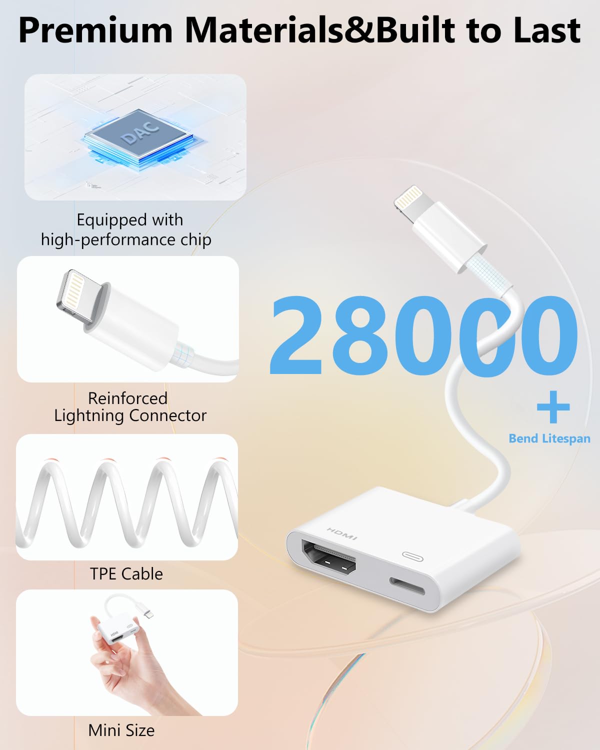 Hdmi Adapter For Iphone, [Apple Mfi Certified] Digital Av Dongle,1080P Sync Scre