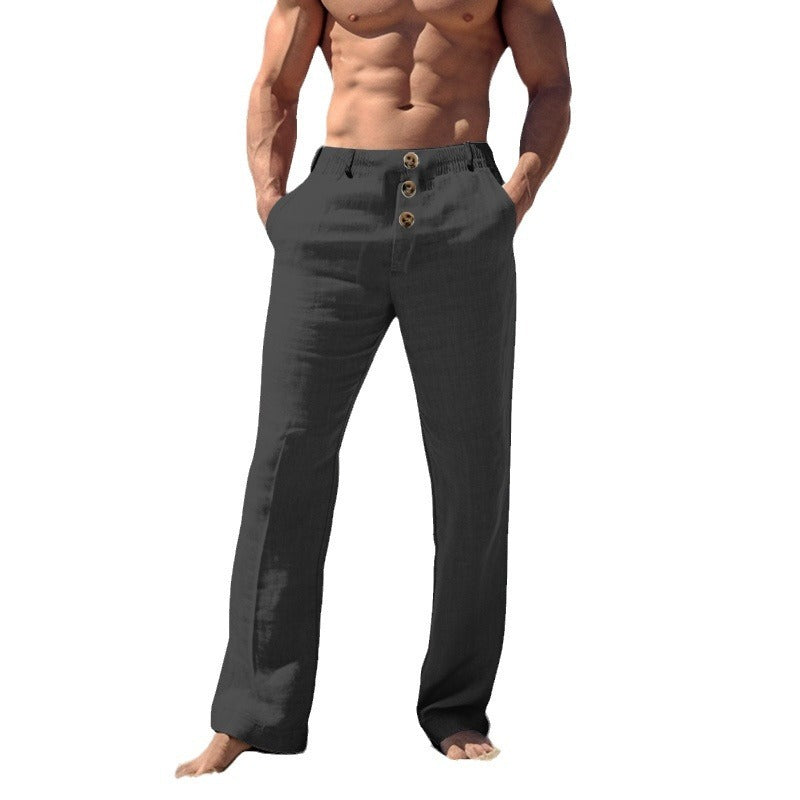 Pantalon en Lin Homme, Pantalon de Plage Fin Couleur Pure Confortable Respirant Décontracté