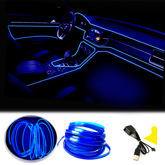 Bande lumineuse néon EL Wire 2M pour intérieur de voiture — USB 5V avec protection par fusible pour tableau de bord