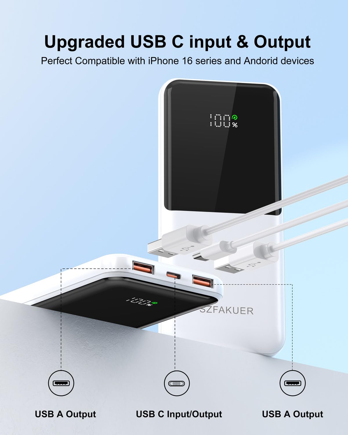 Slim 10000mAh Power Bank - 22.5W USB-C Fast Charging Battery Pack for iPhone and Samsung