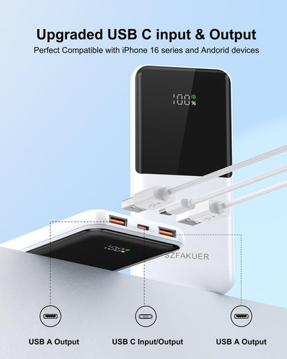 Slim 10000mAh Power Bank - 22.5W USB-C Fast Charging Battery Pack for iPhone and Samsung
