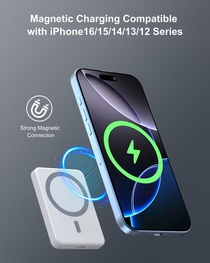 Magnetic Portable Charger, Ultra Slim Magnetic Power Bank With Usb-C Cable Iphon