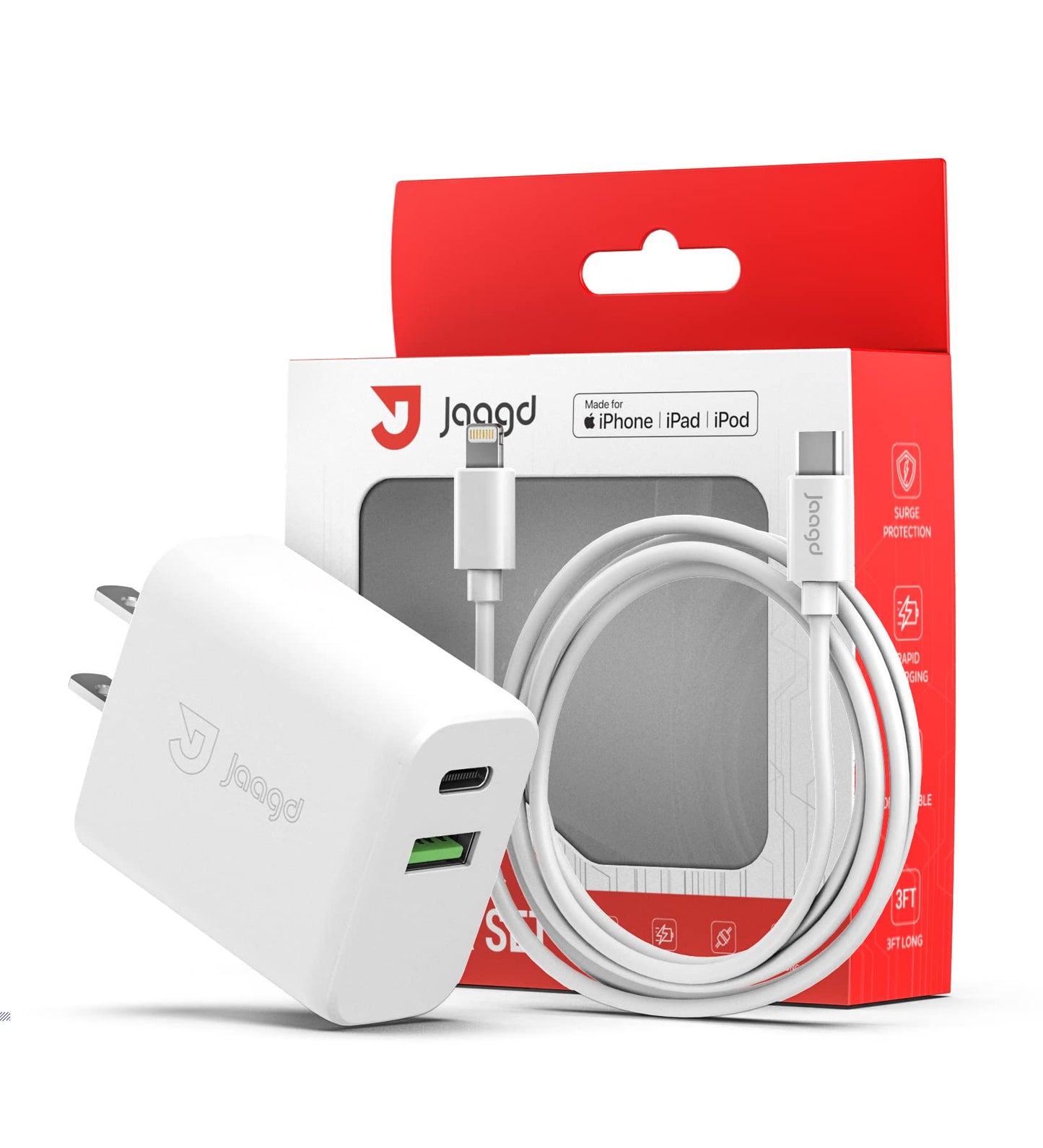 Charger For Iphone And Ipad, Usb C And Usb Dual Wall Charger Set With Type-C Lig