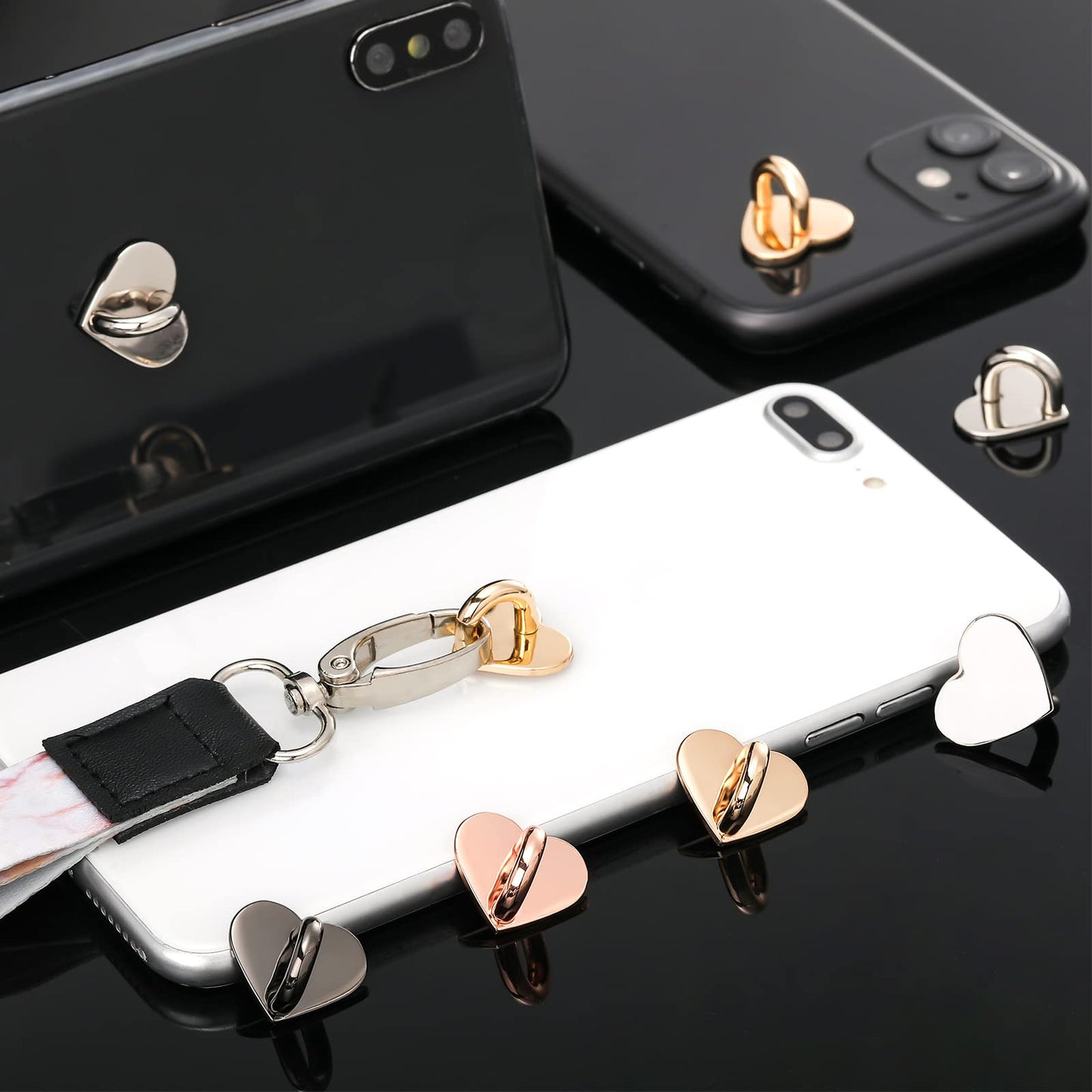 Phone Finger Ring Grips 8 Pack — Adhesive Heart Hook Loop Stand for DIY Hanging,