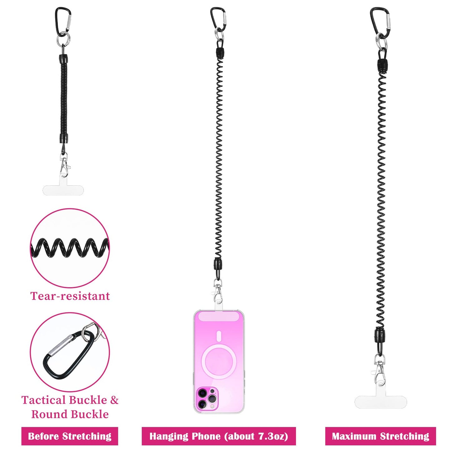 Tether Lanyard 2 Pack — Stretchy Retractable Anti-Drop Anti-Theft Spring Strap w