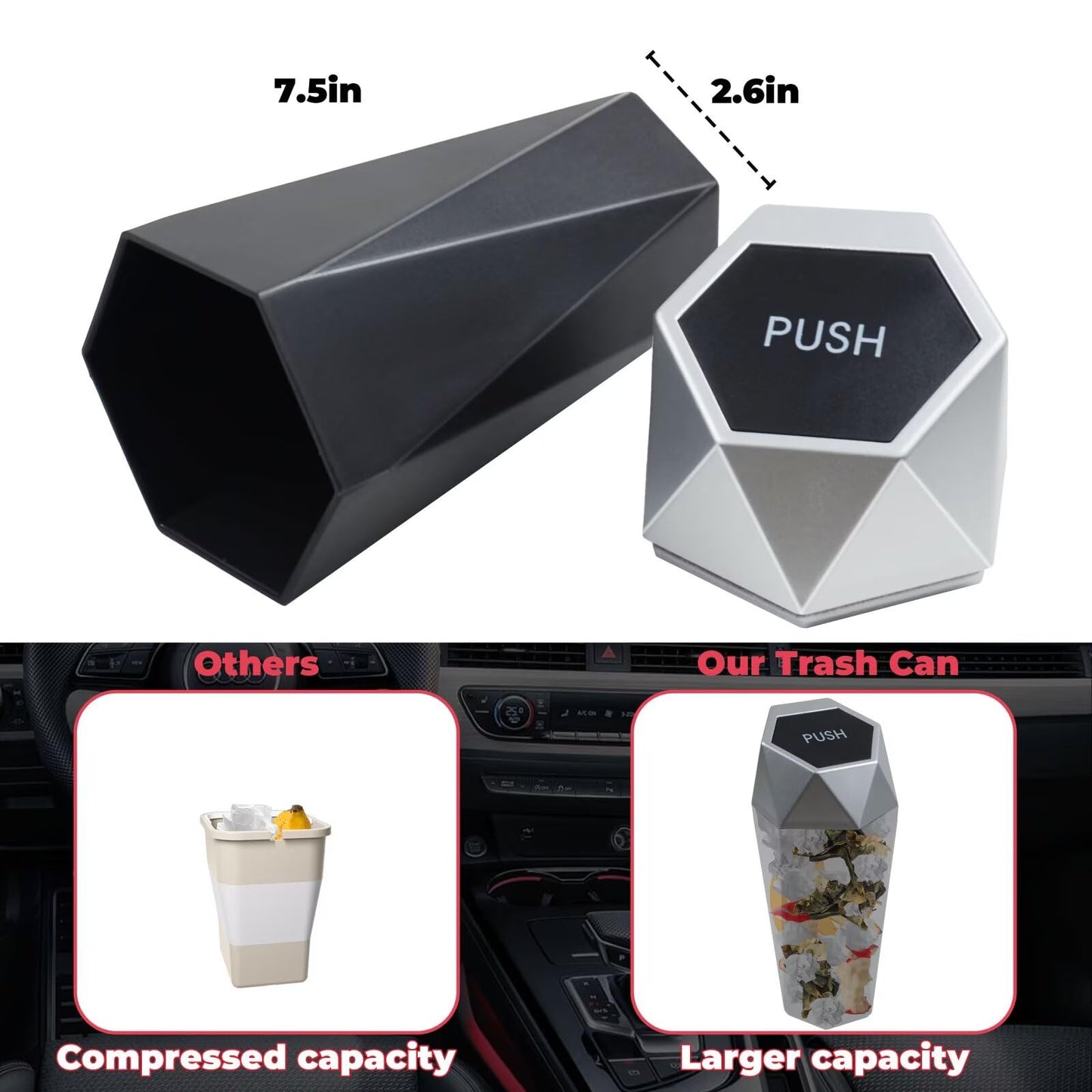 Trash Can With Lid, Garbage Bin For Women, Cute Interior Accessories For Seat Cu