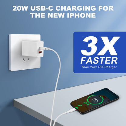 20W Usb-C Wall Charger Block, Usb-C And Usb-Adual-Port Fast Charging，For 17 16 1