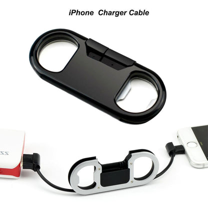 Lightning Keychain Charging Cable — Carabiner Bottle Opener Short Cable Gift, Bl