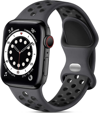 Watch Silicone Sport Band Black — Soft Breathable Strap for Series 3-11, SE & Ul