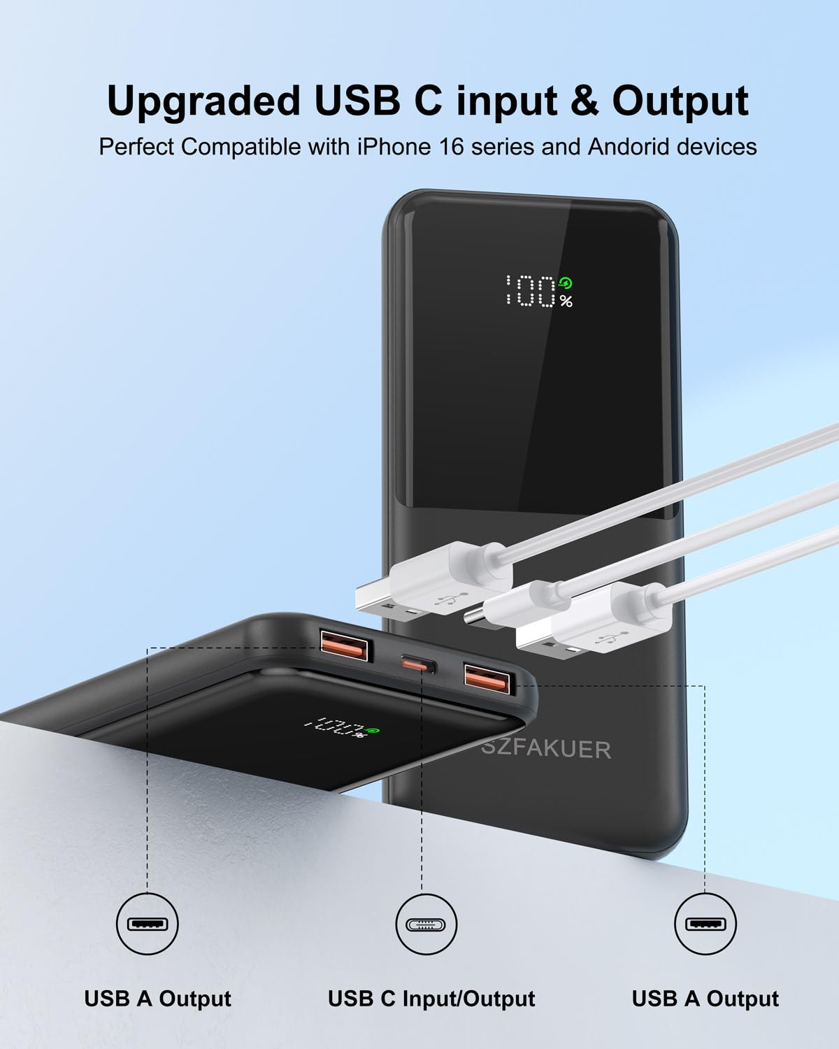 Slim 10000mAh Power Bank - 22.5W USB-C Fast Charging Battery Pack for iPhone and Samsung