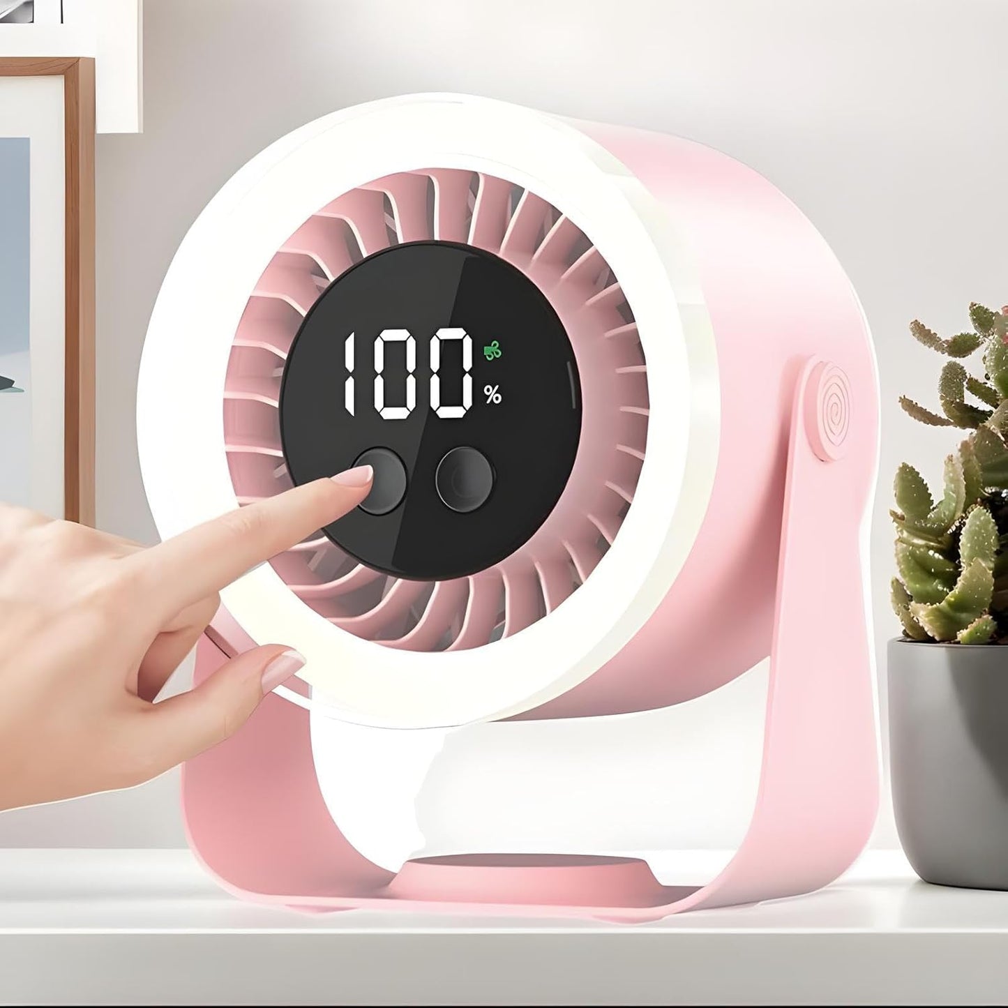 Portable Desk Fan | USB Rechargeable with 10-Speed Quiet Operation | Compact Design for Efficient Cooling