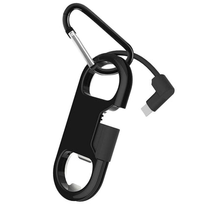 Lightning Keychain Charging Cable — Carabiner Bottle Opener Short Cable Gift, Bl