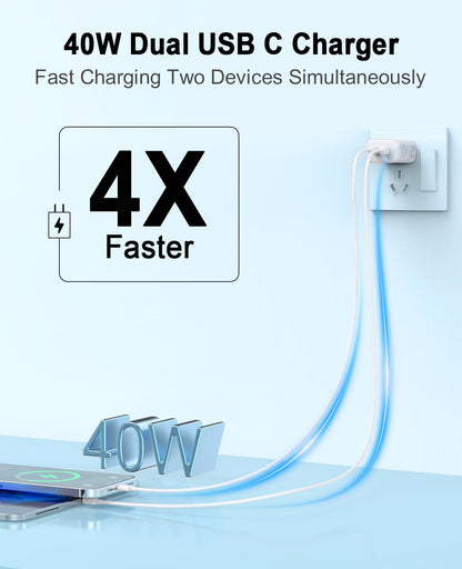 Usb C Charger Block, Igenjun Dual Usb-C Port Power Adapter - Phone Charger With