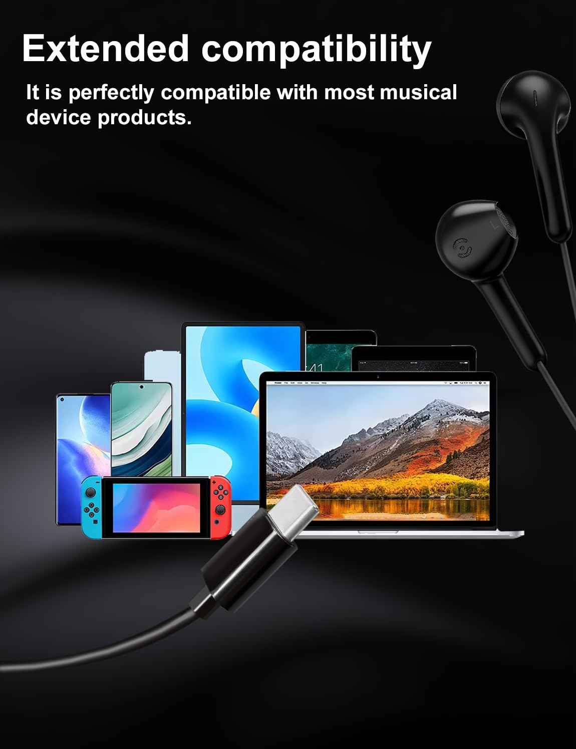 Wired USB-C Earbuds with Mic - Type-C Headphones for iPhone 17e 17 16 15 Pro Max and Samsung