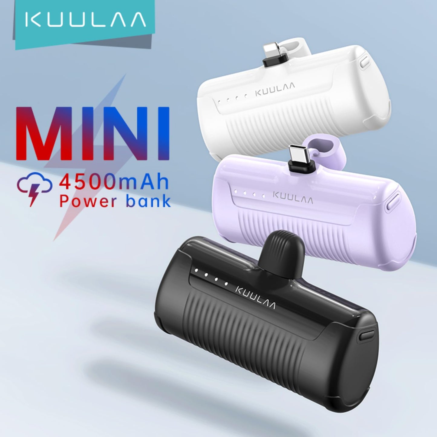 USB-C Power Bank 4500mAh with Built-In USB-C Plug - Mini Compact Portable Battery Pack