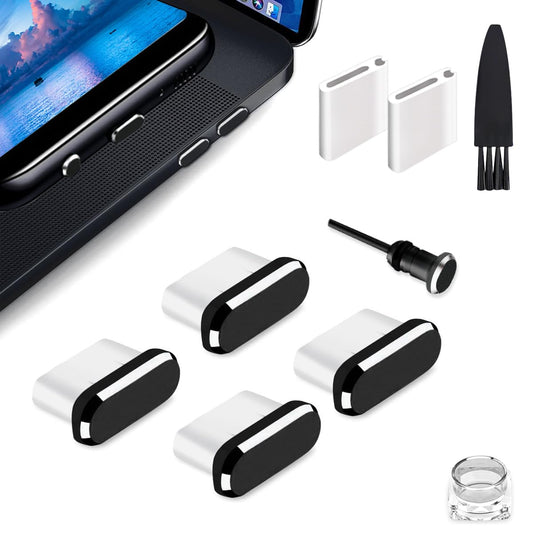 USB-C Dust Plug 4-Pack with Cleaning Brush and Storage Box - Type-C Port Protector