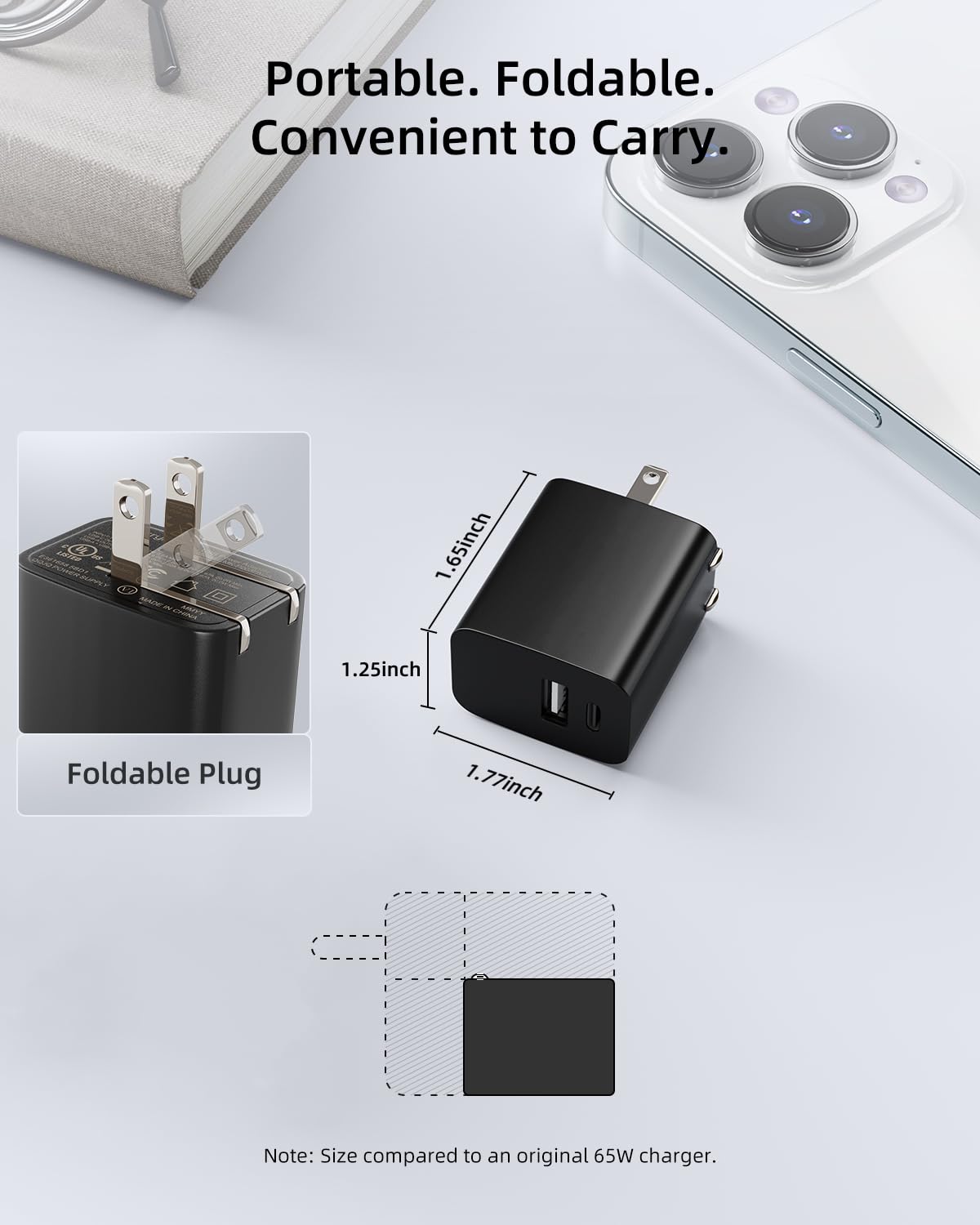 20W Wall Charger Block 2-Pack - Dual Port USB Adapter with Foldable Plug