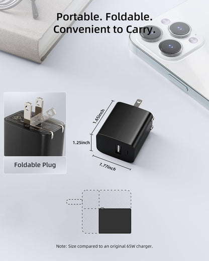 20W Wall Charger Block 2-Pack - Dual Port USB Adapter with Foldable Plug
