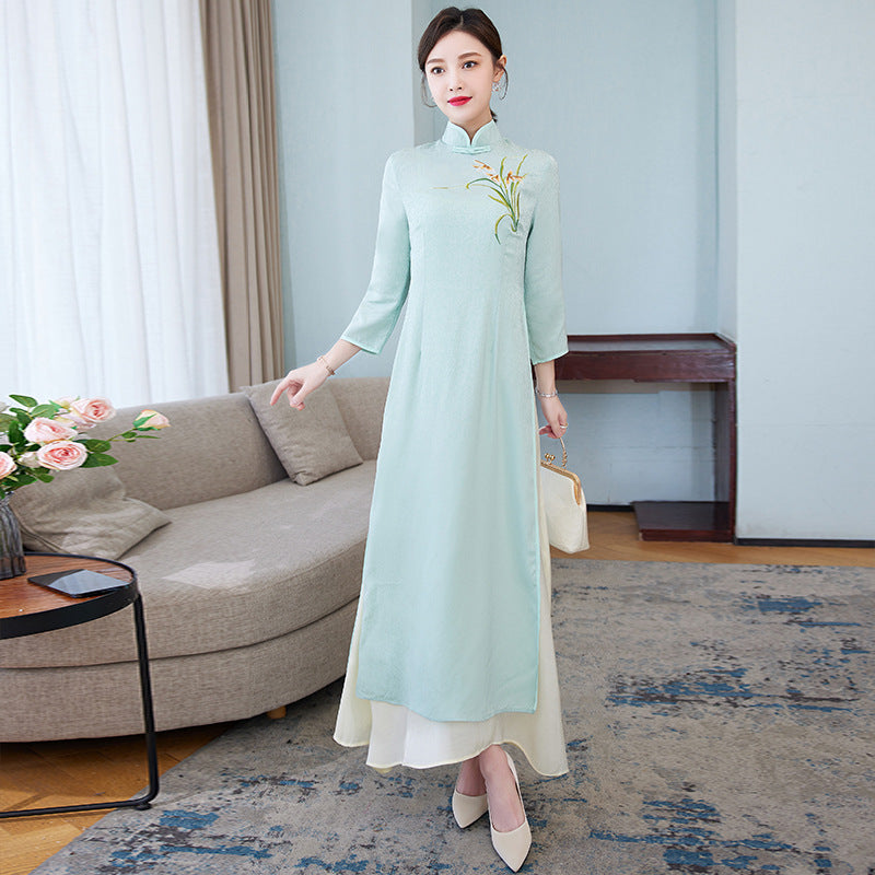 Vestido bordado estilo retro para mujer