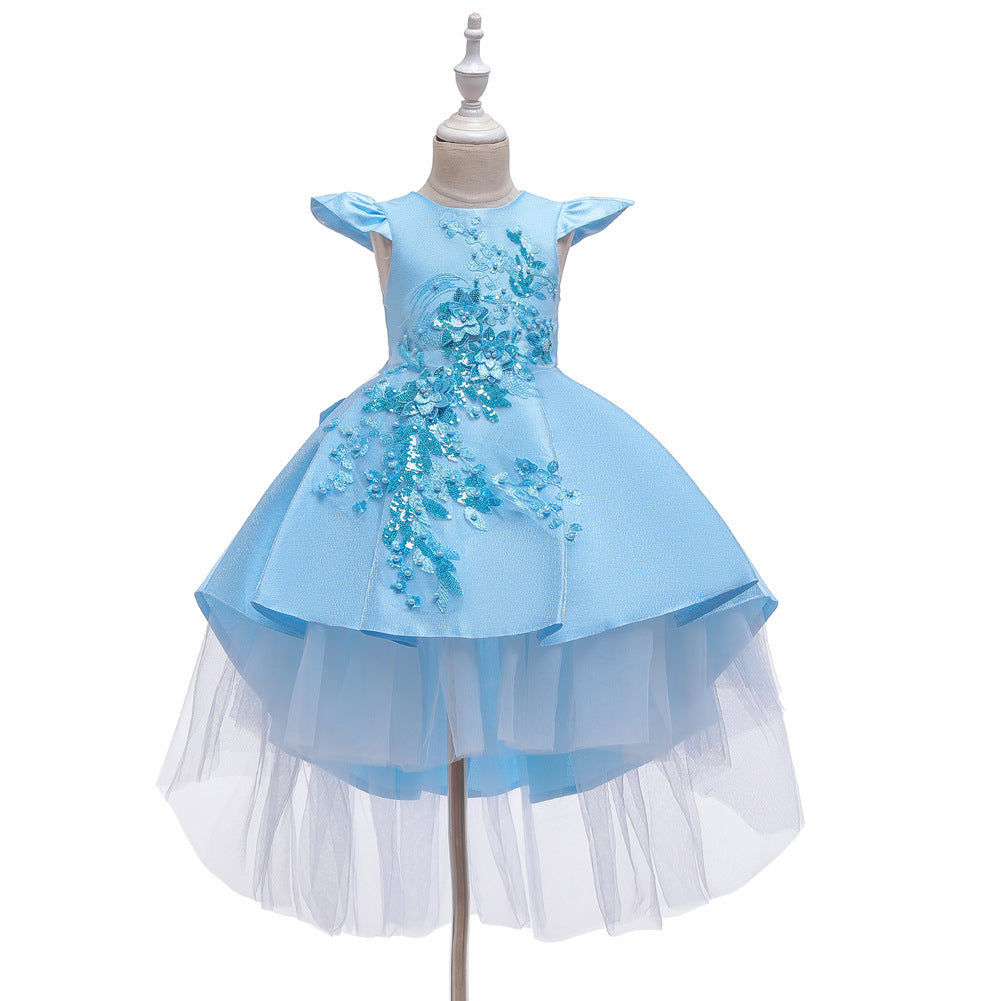 Robe de princesse à manches courtes brodée pour spectacle de piano, costume de mariage, robe de demoiselle d'honneur