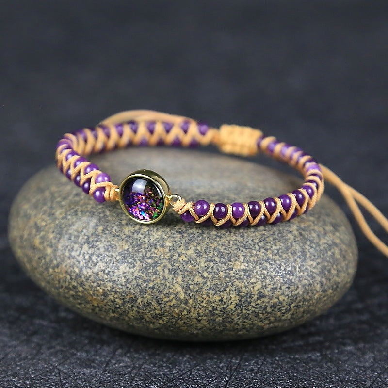 Bracelet de yoga tressé en pierre naturelle violette « Univers étoilé »