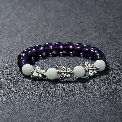 Purple Glass Beads Retro Butterfly Sky Blue Luminous Ball Bracelet Bracelet