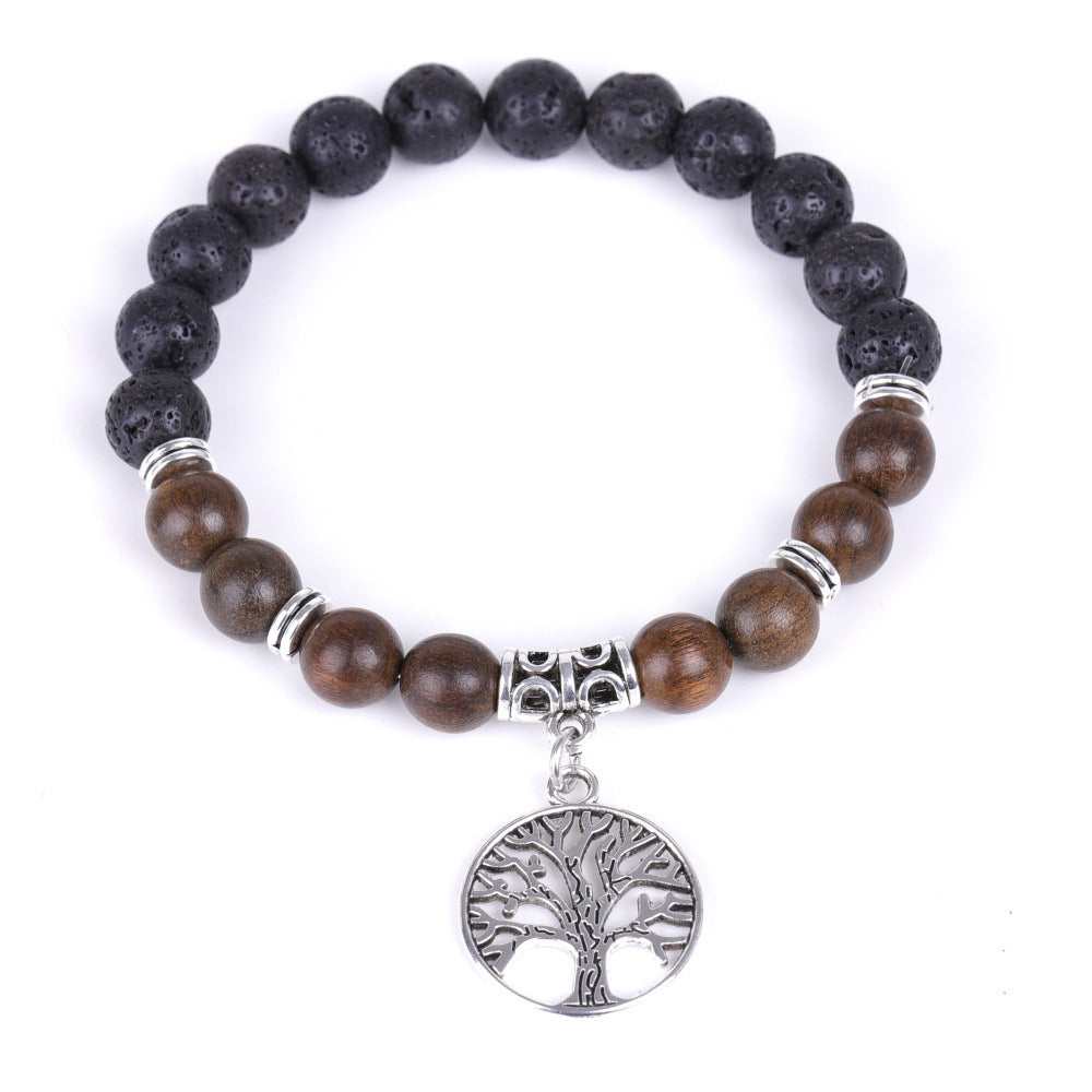 Bracelet Arbre de Vie Pendentif Cadre de Porte Bois Noir Fait Main Perlé