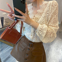 Women's Lace Splice Striped Blouse