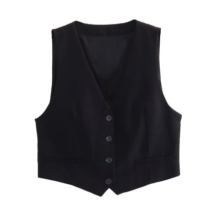 Women's Waistcoat Vest Linen Blended Casual Shorts Suit Women