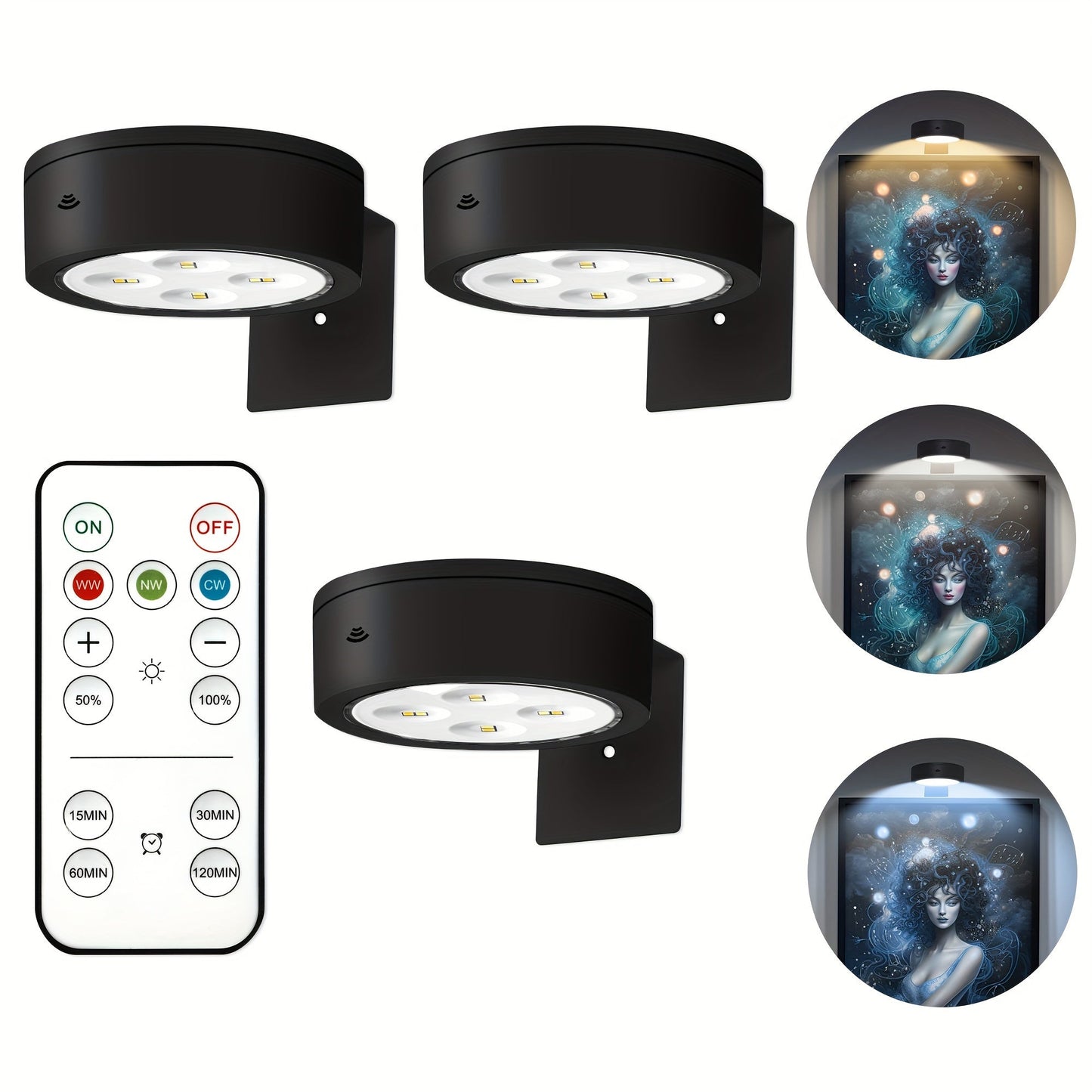 Magnetic LED Picture Lights with Remote – Dimmable Wall Art Lights Battery Powered