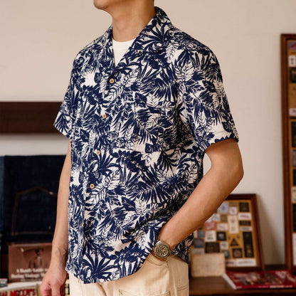 Vintage Printed Seersucker Cuban Collar Shirt
