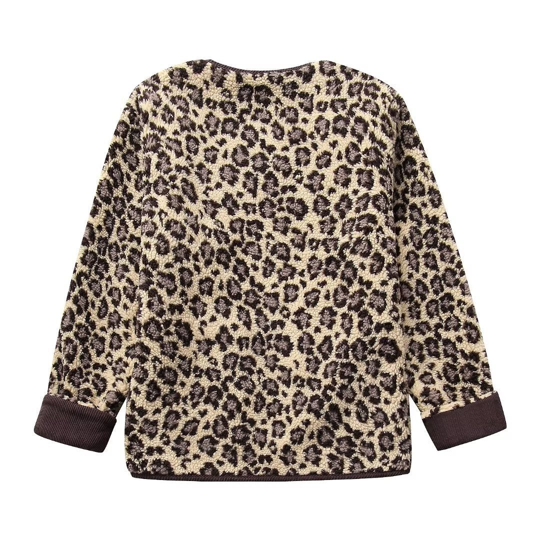 Chaqueta informal suelta con estampado de leopardo para mujer de invierno