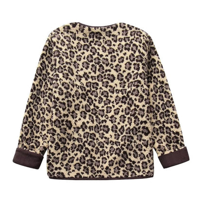 Chaqueta informal suelta con estampado de leopardo para mujer de invierno